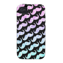 Funny Pink Blue Floral Damask Moustache Pattern iPhone 4 Case