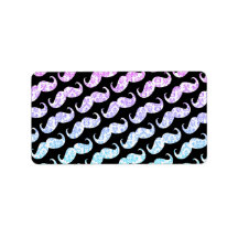 Funny Pink Blue Floral Damask Moustache Pattern Address Label