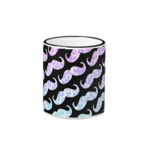 Funny Pink Blue Floral Damask Moustache Pattern Coffee Mugs
