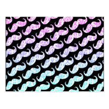 Funny Pink Blue Floral Damask Moustache Pattern Postcard