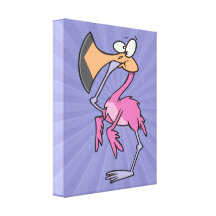 funny pink flamingo with foot in mouth stretched canvas prints
