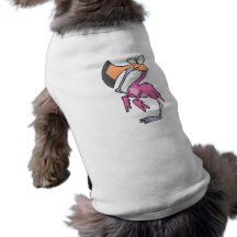 funny pink flamingo with foot in mouth doggie tshirt