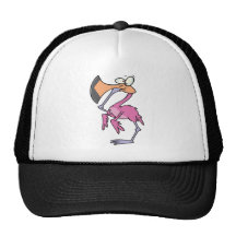 funny pink flamingo with foot in mouth trucker hats
