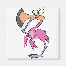 funny pink flamingo with foot in mouth magnets
