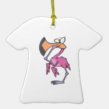 funny pink flamingo with foot in mouth ornaments