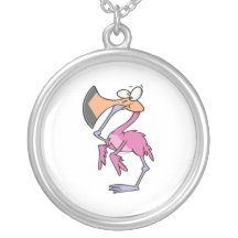 funny pink flamingo with foot in mouth pendants