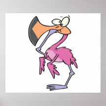 funny pink flamingo with foot in mouth posters