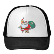 funny pirate santa and xmas parrot cartoon trucker hat
