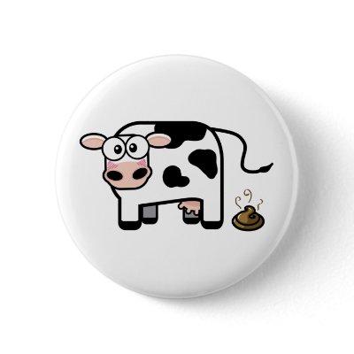 Funny Pooping Cow Button by LisaMarieDesign