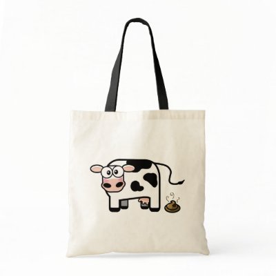 Funny Pooping Cow Tote Bag by LisaMarieDesign