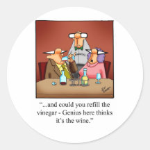 Funny Red Wine Cartoon Gift! Round Sticker