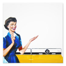 Funny Retro Housewife with Washing Machine Photographic Print