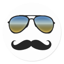 Funny Retro Sunglasses with Moustache Round Sticker