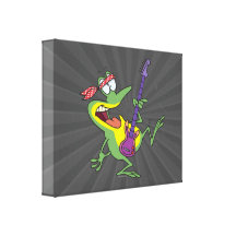funny rock and roll bass guitar froggy frog stretched canvas prints