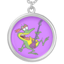 funny rock and roll bass guitar froggy frog pendants