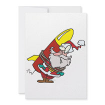 funny rocket santa claus cartoon custom invitations