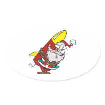 funny rocket santa claus cartoon oval stickers