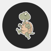 funny running turtle round sticker
