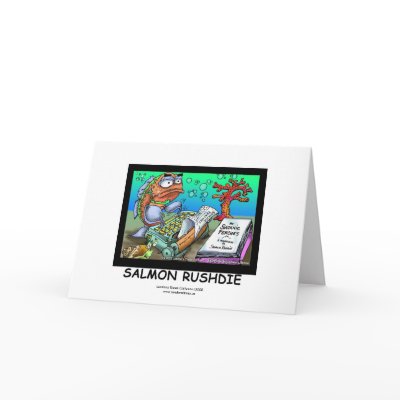 Funny Salman Rushdie Fish Greeting Card by beardiethor123