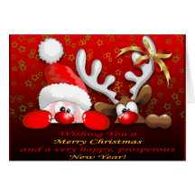 Funny Santa and Reindeer Cartoon Card