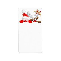Funny Santa and Reindeer Cartoon Label