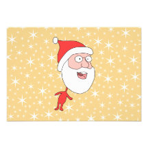 Funny Santa Claus, on Gold Colour Star Pattern. Personalized Invitation