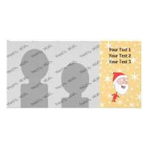Funny Santa Claus, on Gold Colour Star Pattern. Photo Card Template