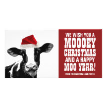 Funny Santa Cow Mooey Christmas Dairy Farm Photo Cards