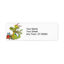 funny sewing domesticated dragon cartoon custom return address label