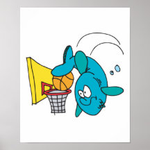funny shark playing basketball poster