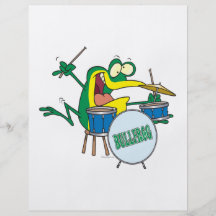 funny silly cartoon frog drummer cartoon flyers