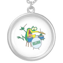 funny silly cartoon frog drummer cartoon pendant