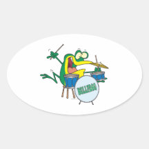 funny silly cartoon frog drummer cartoon stickers