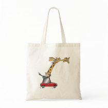 funny silly giraffe in a car commuting tote bag