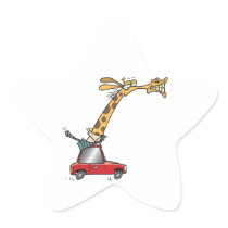 funny silly giraffe in a car commuting star stickers