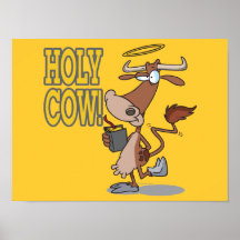 funny silly holy cow cartoon character print