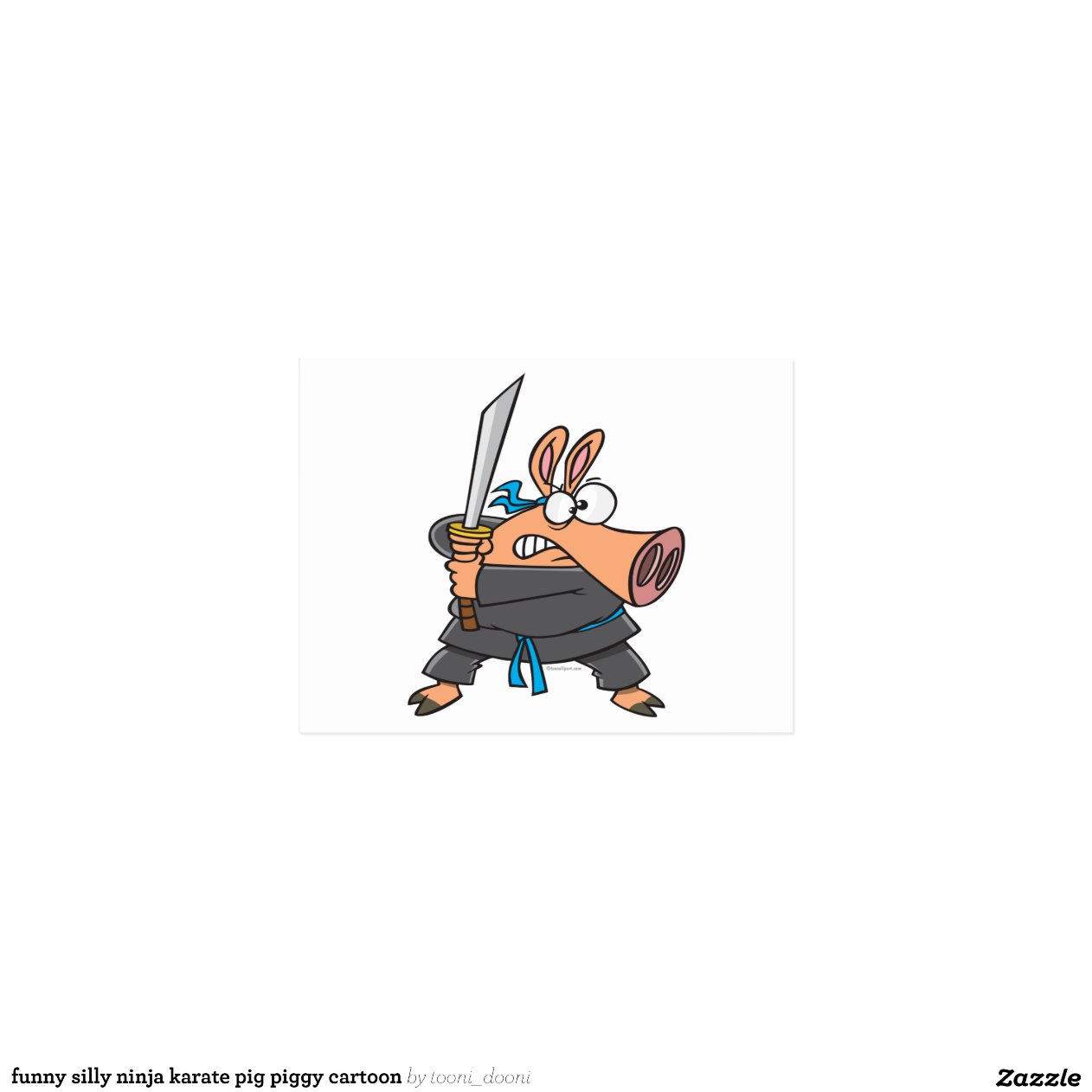 funny silly ninja karate pig piggy cartoon postcard | Zazzle