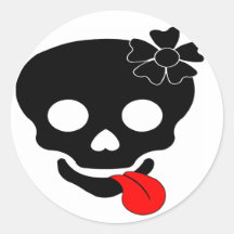 Funny Skull Flower & Tongue Round Sticker
