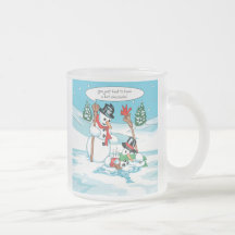 Funny Snowman with Hot Chocolate Cartoon Coffee Mugs