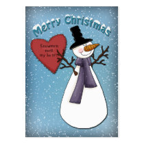 Funny Snowman with red heart Business Card Templates
