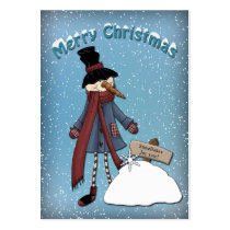 Funny Snowman with snowflakes for sale Business Card Template