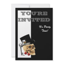 Funny Steampunk gothic gambler skull Custom Invites