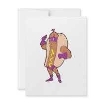 funny super hero hot dog character invitation