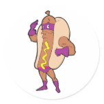 funny super hero hot dog character stickers