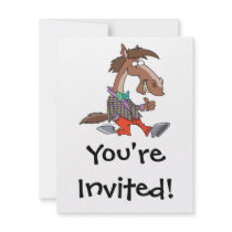 funny thumbs up nerdy horse cartoon invitation