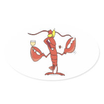 funny toasting lobster cartoon oval sticker