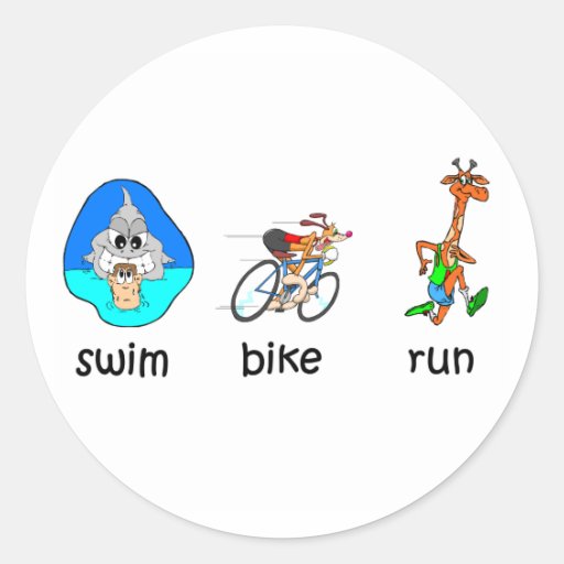 Funny triathlon round stickers