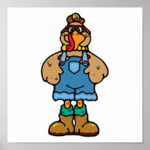funny turkey in overalls print