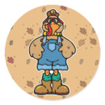 funny turkey in overalls round stickers