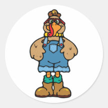 funny turkey in overalls sticker